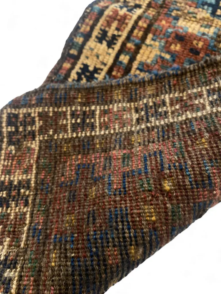 Bag face - wool - pile,- coarsely woven blue/green white border - woven tassels. 37 x 82.5cm Image 1++